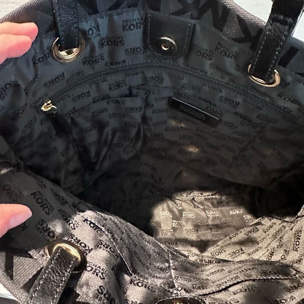 Michael Kors Canvas Logo Tote Bag Adjustable Strap Black Large Excellent Conditi - Picture 5 of 5